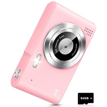 Imagem de Câmera digital, câmera para crianças, câmeras digitais UHD 4K 48 MP Point and Shoot com cartão SD de 64 GB e zoom digital 16X antivibração, pequeno presente compacto e portátil para meninos e meninas