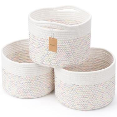 Imagem de Maxuni Cestas de corda pequenas para armazenamento, cestas para presentes vazias, lindas cestas redondas de tecido, cestas decorativas 24 x 24 x 7 cm, caixas de armazenamento de cesta de brinquedo de