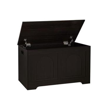 Imagem de DINZI LVJ Baú de armazenamento, caixa de brinquedos de madeira de 80 cm com 2 dobradiças de segurança, banco de armazenamento de entrada com flip-top, porta-malas de armazenamento resistente para sala