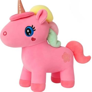Imagem de Unicórnio de Pelúcia Grande 46cm Colorido Macio Super Fofo Rosa