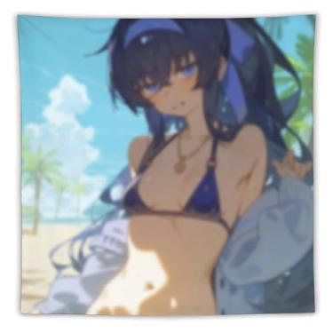 Imagem de LIEGBMEU Tapeçaria de biquíni sexy anime menina 152.4 cm x 152.4 cm interior exterior parede colcha arte decoração de tapeçaria caprichosa, AF024