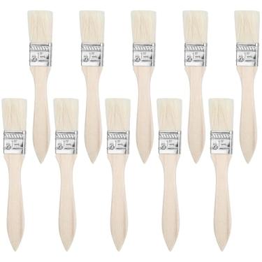 Imagem de 10 pincéis de tinta, 2,5 cm com cerdas naturais, conjunto de pincéis de madeira para manchas, verniz, cola, parede composta e bricolagem doméstica, pincéis pequenos para paredes e móveis