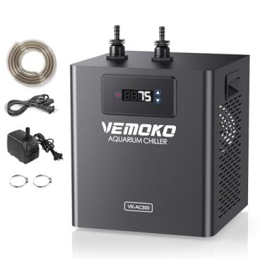 Imagem de vemoko Resfriador de água para aquário de 1/3 HP com eficiência energética para aquário resfriador de água de aquário para axolotl, coral, água-viva, água doce e salgada 300L