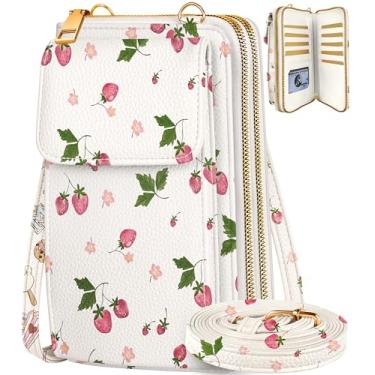 Imagem de Miss Adola Bolsa de telefone feminina – Lindas bolsas transversais, carteira para celular com alça ajustável, zíper e compartimentos para cartão, Morango