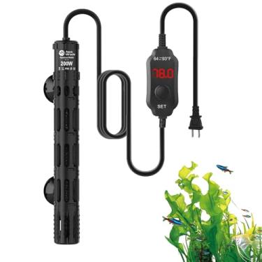 Imagem de AquaMiracle Aquecedores de aquário de 200 W com caixa protetora, aquecedores submersíveis de aquário com termostato digital de LED, aquecedor de peixe ajustável para tanques de 20 a 40 galões