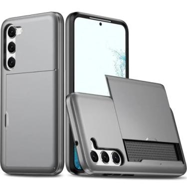 Imagem de HJZSZX Capa tipo carteira para Galaxy A55 5G, porta-cartões, capa protetora à prova de choque (para Galaxy A55 5G/cinza)