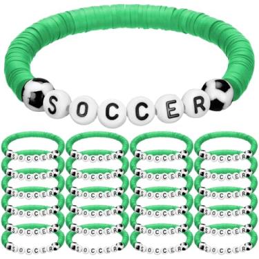 Imagem de Trnayi 24 peças de pulseiras de futebol - pulseiras esportivas empilháveis com contas de argila para adolescentes, mulheres, homens - lembrancinhas de festa, 7 inches/ 17.5 cm, argila de polímero