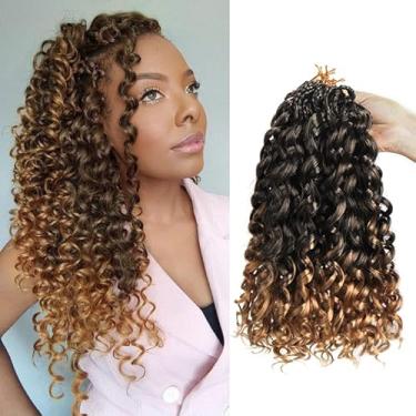 Imagem de Datanala GoGo Curl cabelo de crochê 35,5 cm/8 pacotes pré-enrolados ombré ondas de água crochê cabelo longo praia pré-torcido crochê trançado extensões sintéticas para mulheres (T27, 35.6 cm (8