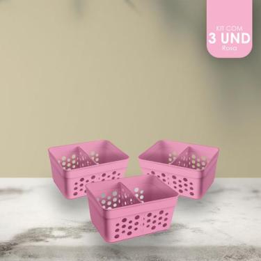Imagem de Kit Com 6 Cestos Mini Multiuso Com 1 Divisória Verde/Rose/Preto/Marrom