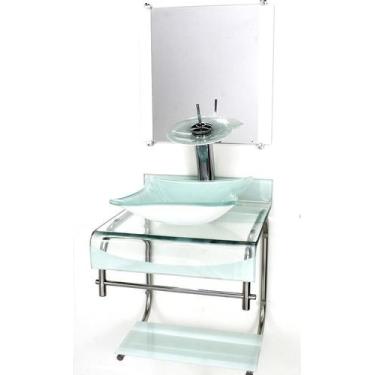 Imagem de Gabinete Vidro 40Cm Banheiro Curvado Duplo Inox Cuba - Cubas E Gabinet