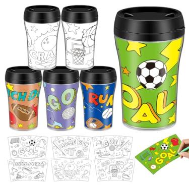 Imagem de Yiyiring Conjunto de 12 bolas esportivas DIY Color Your Own Cups 283.5 g Basketball Softball Theme Coloring Cups Color Your Own Plastic Canecas para adultos, lembrancinhas de festa, artesanato, sala