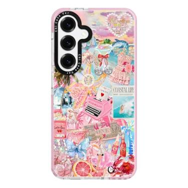 Imagem de ChiCaseVer Capa para Samsung Galaxy S24FE, estampa de colagem de vida costeira rosa, TPU fino vintage compatível com MagSafe e proteção contra quedas de grau militar e proteção de câmera para mulheres