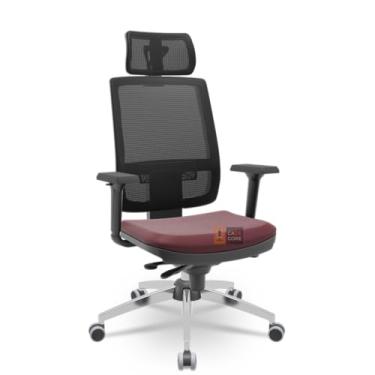 Imagem de Cadeira Brizza Tela 3D Slider Cromada Com Apoio NR17 Plaxmetal Ergonomica (Sintético Vinho)