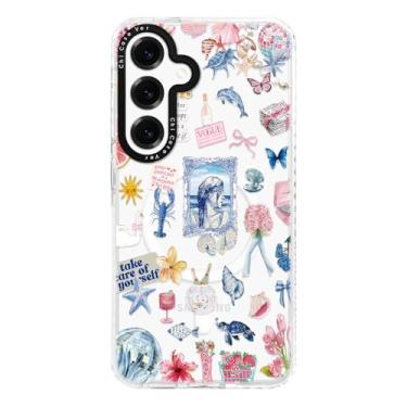 Imagem de ChiCaseVer Capa para Samsung Galaxy S24FE, padrão de colagem floral costeira com conchas, TPU fino costeiro compatível com MagSafe e proteção contra quedas de grau militar e proteção de câmera para