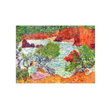 Imagem de Impressão em tela de paisagem, pintura famosa, imagem de arte de parede - mulher em pedras vermelhas - pôster para sala de estar decoração de banheiro 70 x 100 cm 27 x 39 polegadas sem moldura
