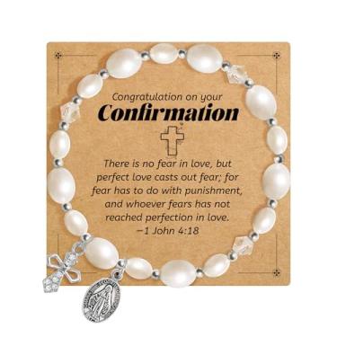 Imagem de BAYLAY Presentes de confirmação de batismo de primeira comunhão para - pulseira de cruz para pulseira de pérola pulseira de confirmação de batismo de primeira comunhão, First Communion, Vinil, Sem