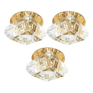 Imagem de 3 Spot De Cristal Base Dourada Embutido Corredor G9 Sala Bet11 - Acien
