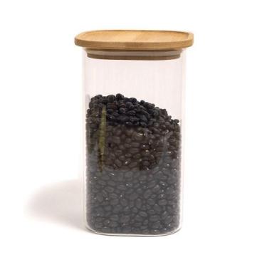 Imagem de Pote De Vidro Com Tampa De Bambu Oikos 1,4l Hermético Quadrado Empilhá