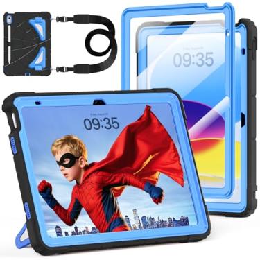 Imagem de Capa para iPad A16 11ª geração 28 polegadas 2025, Auorld para iPad 10ª geração 10 polegadas 2022, capa infantil com protetor de tela, alça de ombro dobrável, suporte para lápis, à prova de choque