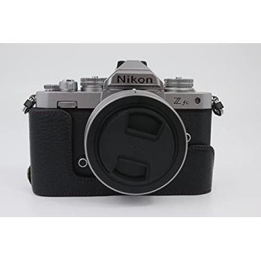 Imagem de Capa Z fc Zfc, capa BolinUS feita à mão de couro genuíno meia câmera para Nikon Z fc Zfc versão abertura inferior + alça de mão (preto)