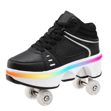 Imagem de Patins 2 em 1 com duas fileiras deformadas em rodas, patinação automática, tênis de caminhada fitness (HD, 8 mulheres/7 homens/7 crianças grandes)