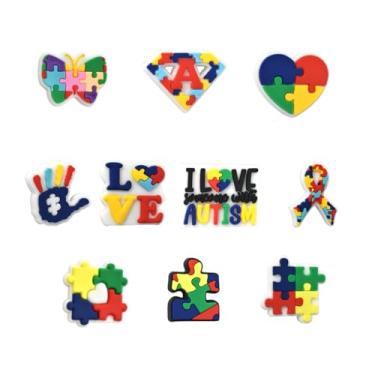 Imagem de 10 peças de contas focais de silicone borboleta coração arco-íris, conscientização do autismo, contas espaçadoras de animais soltas, contas de borracha com orifício grande, para canetas, joias