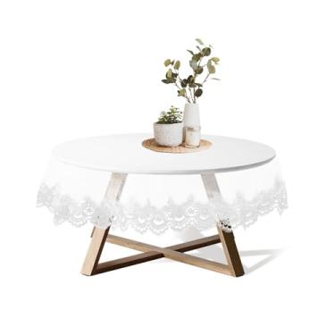 Imagem de Toalha de mesa impermeável de plástico transparente, toalha de mesa de vinil PVC com macramê de renda, toalha de mesa de renda para mesas redondas, toalhas de mesa de casamento estilo vintage para