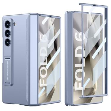 Imagem de DOOTOO Capa para Samsung Galaxy Z Fold 6 com suporte ajustável integrado e protetor de tela, Z Fold6 capa protetora de corpo inteiro com dobradiça magnética (azul escuro)