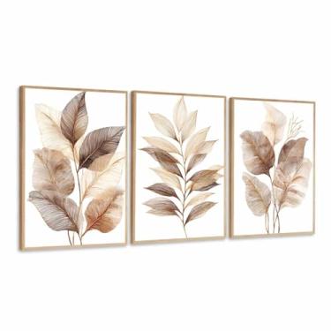 Imagem de Quadros Decorativos Folhas Secas Tons Neutros Sala Moldura (Moldura Bege, 40x60, Com Vidro)