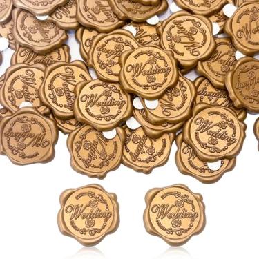 Imagem de Adesivos de selo de cera de casamento adesivos de selo de cera autoadesivos 50 peças de selos de envelope de convite de casamento ouro antigo para festa cartão de embrulho de presente