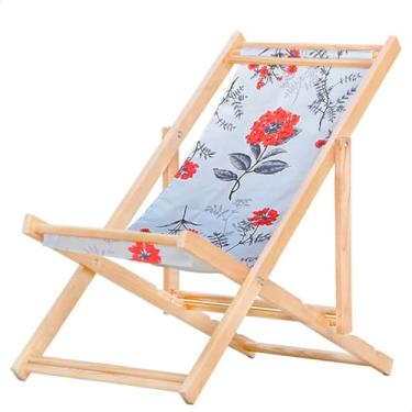 Imagem de Espreguiçadeira Dobrável em Madeira Maciça para Varanda – Reclinável, Sem Braço, Natural (Cinza Floral)