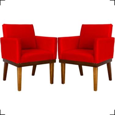 Imagem de Kit 2 Poltronas Decorativa Para Sala Recepção Manicure Consultório Salão de Beleza Base em Madeira Divine Tecido Suede (Vermelho)