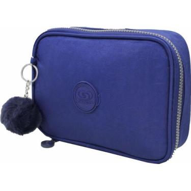 Imagem de Estojo Escolar Azul Com Divisórias e Chaveiro Pompom Cruzeiro