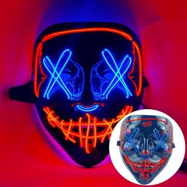 Imagem de SHANJIA Máscara de Halloween, máscara iluminada, crânio assustador com iluminação LED para festival de Halloween, cosplay, baile de máscaras, festa de carnaval (estilo 11)