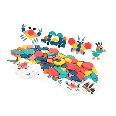 Imagem de Estink 180 Peças Blocos de Padrões de Madeira Quebra-cabeça de Formas Geométricas Blocos de Construção Brinquedos Educativos para Crianças de 3-6 Anos Com 24 Folhas de Padrões e Saco
