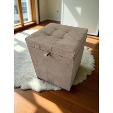 Imagem de Puff Baú Siena, 36x36x47 cm, Suede Bege, Assento Estofado com Armazenamento