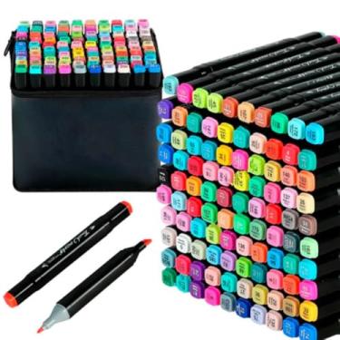 Imagem de Conjunto Canetinhas Canetas Marcadores Artísticos Ponta Dupla 24 Cores com Estojo