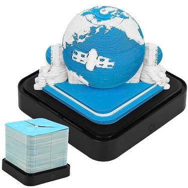 Imagem de Calendário Time Piece, bloco de notas 3D 2025 com luzes de LED, calendário de mesa 3D criativo, notas de postagem de calendário de arte 3D, decoração de mesa de arte faça você mesmo (Terra azul)