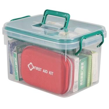Imagem de Minekkyes Pacote com 1 caixa de plástico para primeiros socorros para a família, organizador de armazenamento de medicamentos domésticos, caixa de primeiros socorros transparente com bandeja removível