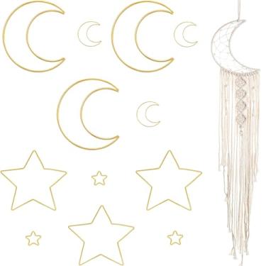 Imagem de 12 argolas de macramê, BetterJonny lua estrela metal artesanato argolas ouro apanhador de sonhos anéis de guirlanda anéis de argola para decoração de casa artesanato DIY (5 cm, 15 cm)