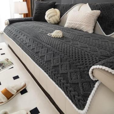 Imagem de vctops Capa de sofá de pelúcia Jacquard com cabo boho felpudo para cães capa macia antiderrapante para sofá protetor de móveis para crianças, animais de estimação (cinza, 91 x 91 cm)