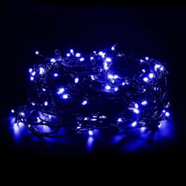 Imagem de 10 Metros De Led Pisca Cordão Com 100 Lampadas Formato Gota Fio Preto Azul