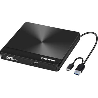Imagem de Tuznvuo Unidade externa de CD/DVD para laptop, USB 3.0 e tipo-C CD/DVD +/-RW DVD Brenner Unidade externa de DVD com leitor de cartão SD TF Porta USB para laptop, desktop, MacBook, Mac OS, Windows