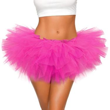 Imagem de Saia tutu SUEFIIG de tule de 5 camadas para mulheres e adultos rosa ch