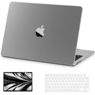Imagem de AKIT Compatível com MacBook Air 13 polegadas 2025 M4 A3240 M3 A3113 M2 A2681 2024 2022 capa rígida transparente fosca + película de teclado + protetor de tela, cinza espacial