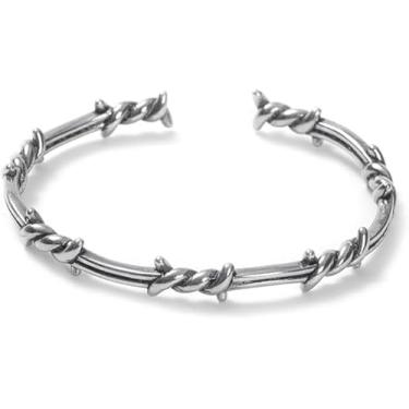 Imagem de TURTLEDOVE Pulseira gótica de arame farpado, pulseira torcida de aço inoxidável, joia ajustável