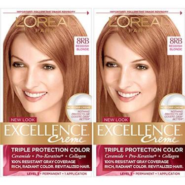 Imagem de Creme de cor de cabelo L`Oreal Excellence, loiro avermelhado, cobertura 100% cinza, pacote com 2