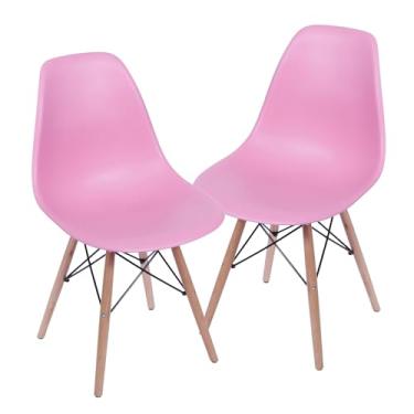 Imagem de Cadeira Charles Eames Design Clássico com Encosto Anatômico, Assento Ergonômico e Pernas de Madeira Natural para Sala, Escritório ou Jantar - Unidade ou Kit (10, Rosa, Adulto)