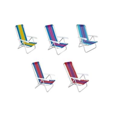Imagem de Kit 06 Cadeira De Praia Reclinável Aço 4 Posições Mor Cores