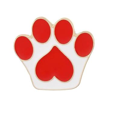 Imagem de Broche de pata esmaltado vermelho e branco para mulheres banhado a ouro em forma de coração esmaltado filhote de cachorro gato broches de impressão de patas terno acessórios cachecol crachá joias de